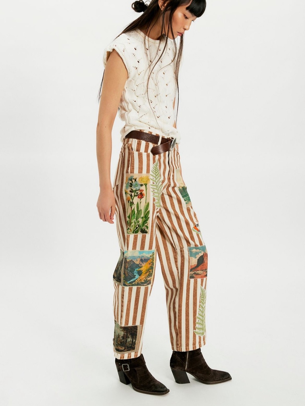 ❌SOLD❌ NWT Free People X Denim And Bone Roadtrip Striped Jeans Size XS (24) - Picture 2 of 16